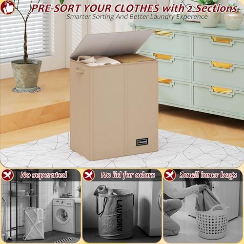 150L Laundry Hamper 2 Section, Large Laundry Hamper - Image 6