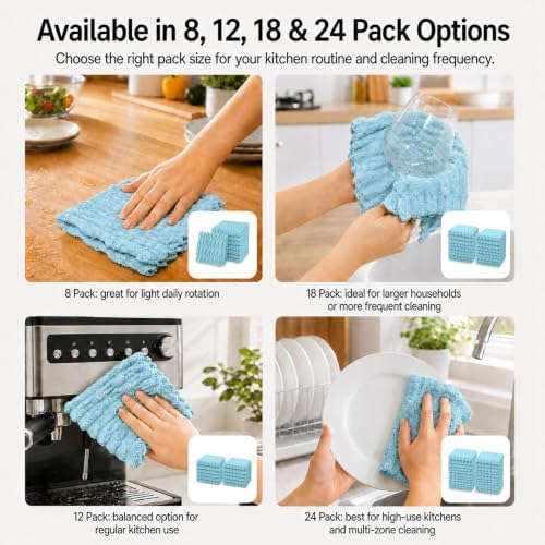 kimteny Microfiber Dish Cloths for Washing Dishes 24 Pack, Lake Blue - Image 7