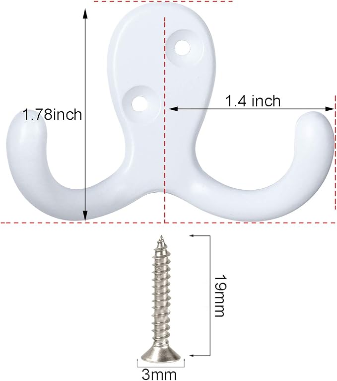 IBosins 8 Pack White Double Prong Coat Hooks Wall Mounted - Image 2