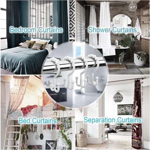Resze 12 PCS White Double Shower Curtain Hooks, Plastic Shower Curtain Ring - Image 5