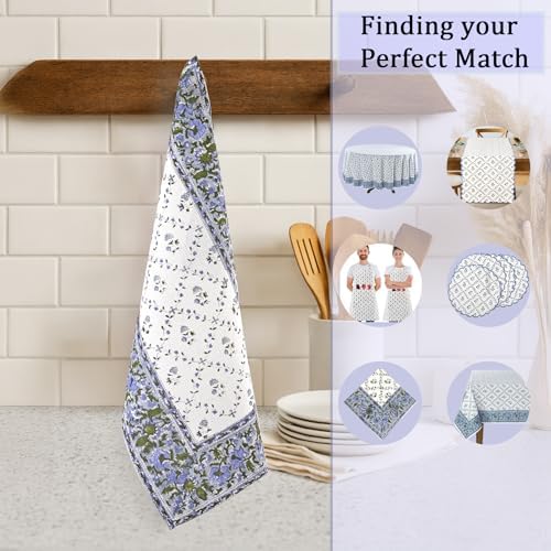 Ridhi Powder Blue Hand Block Print 100% Cotton Kitchen Towels, 16x28 Inch - Image 5