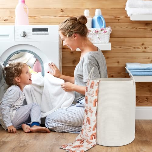 XUANGUO White Cotton Rope Laundry Basket Hamper - Image 4