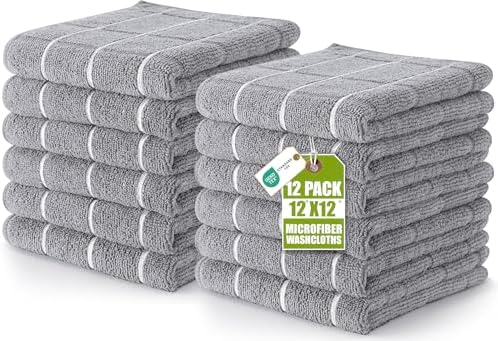 Utopia Towels 12 Pack Microfiber Fingertip Wash Cloths 12x12 Inch Grey by Unknown