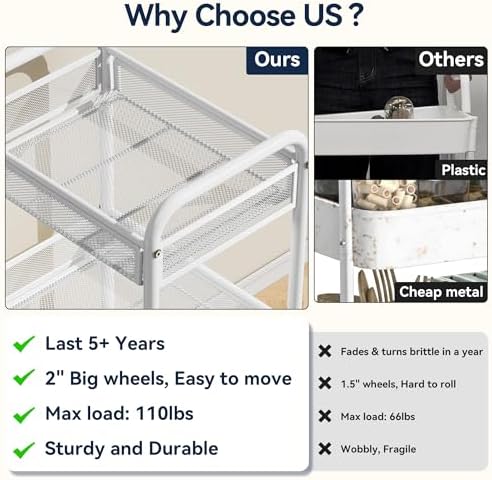 YASONIC 3 Tier Metal Rolling Cart - Image 3