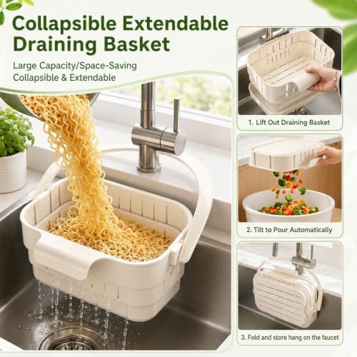 2026 Upgrade Foldable Hanging Sink Drain Basket, Saving Food Strainer(GREEN - Image 5