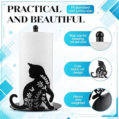 Havawish 2 Pcs Cat Paper Towel Holder Set Black Cat Countertop Kitchen Decor - Image 4