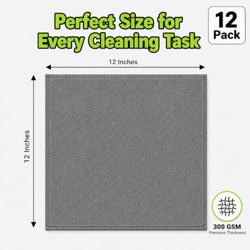 Microfiber Cleaning Cloths, 12 Pack, 12 x 12 Inch, 300 GSM, Lint Free, Ultra - Image 5