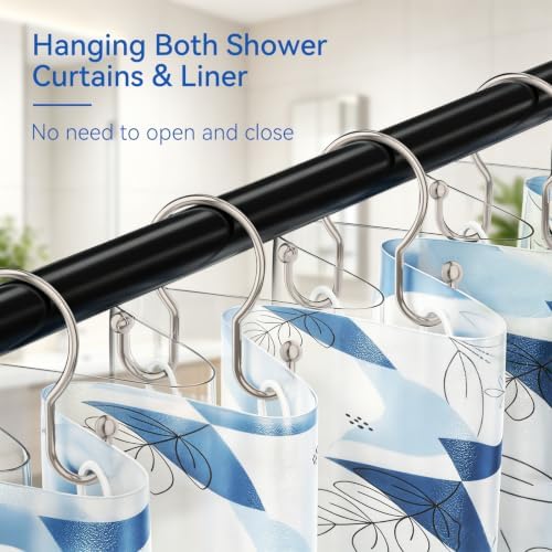 OEH Shower Curtain Hooks, Metal Shower Curtain Hangers, Double Hook Shower - Image 3