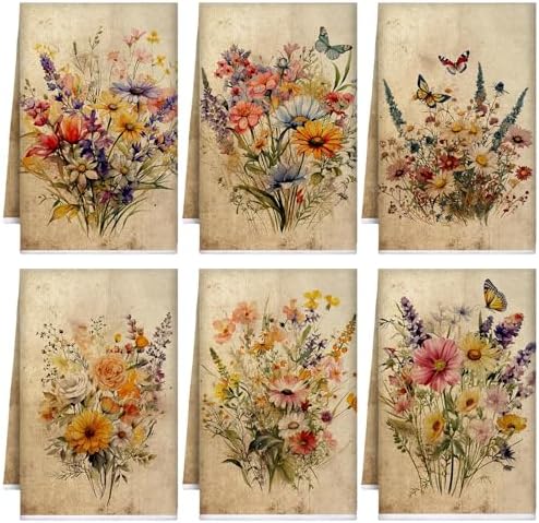 Bencailor 6 Pcs Wildflowers Kitchen Towels Decorative Sets Dish Towels by Bencailor
