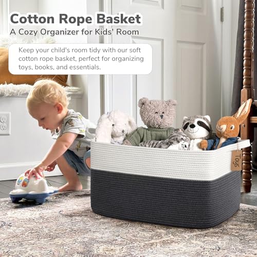 Goodpick 75L Extra Large Woven Rope Blanket Basket, Dark Gray - Image 2