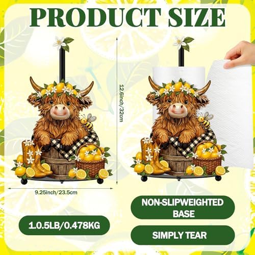 Chunful Lemon Highland Cow Paper Towel Holder Lemon Cattle Kitchen Bathroom - Image 3