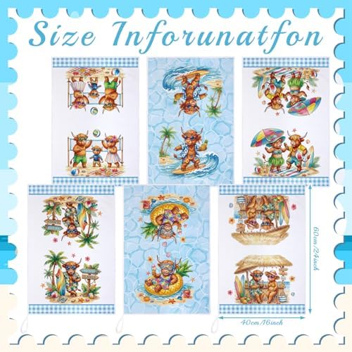 Bencailor 6 Pcs Summer Sea Highland Cow Kitchen Towels Decorative Sets Dish Tea - Image 3