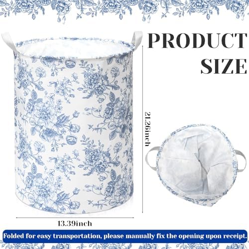 CroBlissful 2 Pcs Blue Floral Laundry Basket Large Foldable Nursery Laundry - Image 7