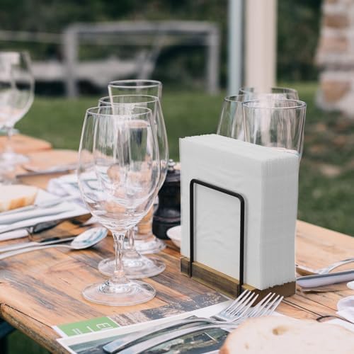 Wican Napkin Holder for Table, Wood Iron Standing Napkin Dispenser - Image 4
