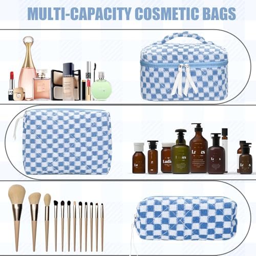 BuyCard Quilted Makeup Bag Set, CuteFloral Cotton Coquette Makeup Bag Toiletry - Image 4