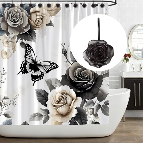 Sunlit Rose Shower Curtain Hooks, Home Decorative Flower Shower Curtain Rings - Image 6