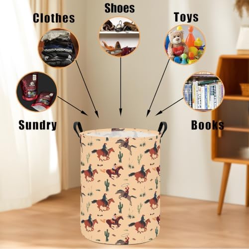Round Laundry Basket Collapsible Storage Organizer Cactus Cowboy - Image 4