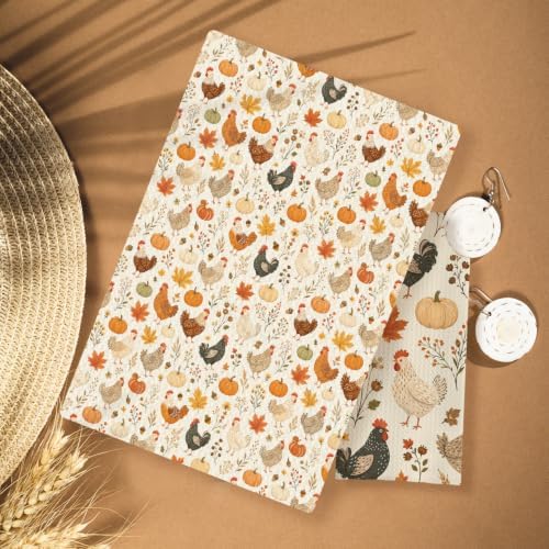 Fall Farmhouse Chicken Rooster Kitchen Hand Towels 16x24 Inch - Image 2