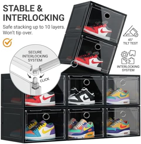 Large Clear Plastic Stackable Shoe Boxes 8-Pack, Drop Side Shoe Organizers - Image 3