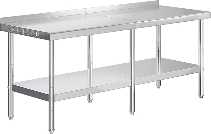 Jocisland 30" x 82" Stainless Steel Table for Prep & Work with Backsplash, Adjustable Under Shelf & Safe Design for Restaurant, Home and Outdoor