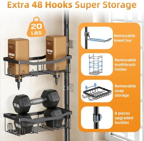 Shower Caddy Corner, 6 Tier Tension Pole Rod Bathroom Organizer Shelves - Image 3