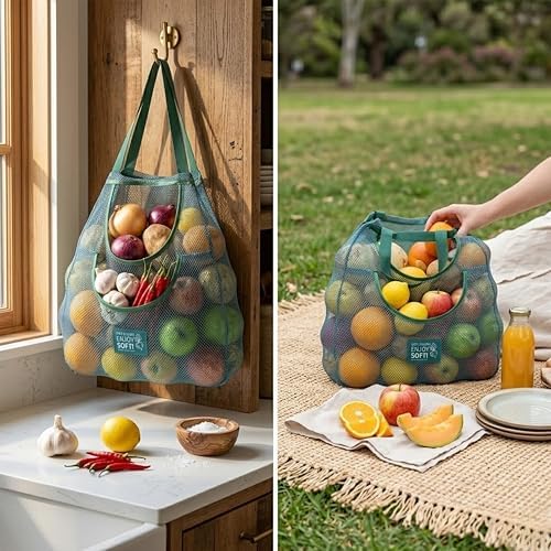 Hanging Mesh Bags for Fruit & Vegetables, Extra Large Blue - Image 5