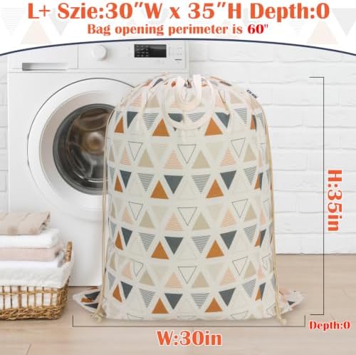 Canvas Laundry Bag with Handles & Drawstring 30"Wx35"H, L+ Triangle Pattern - Image 2