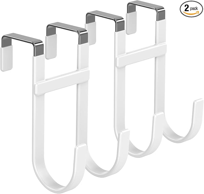 FYY Over the Door Hooks, Double-Hanger 2 Pack, Fits Doors 1 3/8" White | Heavy by FYY