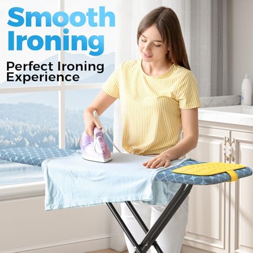 KINGBOARD Ironing Board with Silicon Iron Mat, Heavy Duty Leg 13x43 Yellow - Image 3