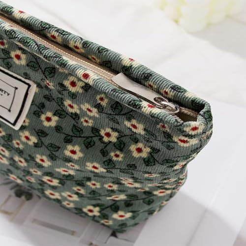 Floral Makeup Bags for Women, Large Canvas Cosmetic Pouch for Purse - Image 4