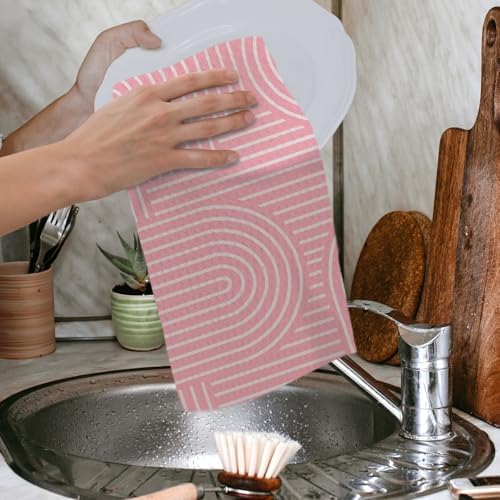 Abstract Boho Pink Kitchen Towels, Minimalist Contemporary Dish Tea Towels - Image 4