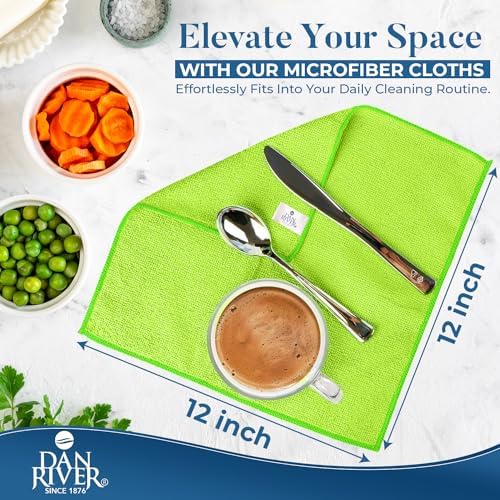 DAN RIVER 12-Pack Green Microfiber Towels – Ultra Absorbent, Lint-Free & - Image 6