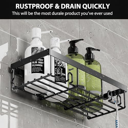 Moforoco Shower Caddy Shelf Organizer Rack, Self Adhesive Black Bathroom - Image 4