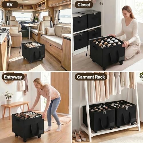 Large Shoe Organizer for Closet, 16 Pairs Shoe Storage Box Black - Image 6