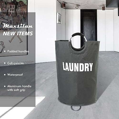Maxsilan 160L XX-Large Laundry Basket Bag, Collapsible Hamper, Dark Grey - Image 2