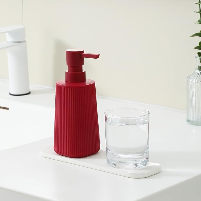 YAUKPH Small Soap Dispenser for Bathroom and Kitchen Matte Red | Modern - Image 2