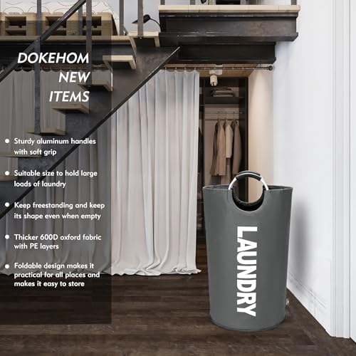DOKEHOM 90L Large Laundry Basket Bag, Collapsible Tall Hamper, Dark Grey - Image 2