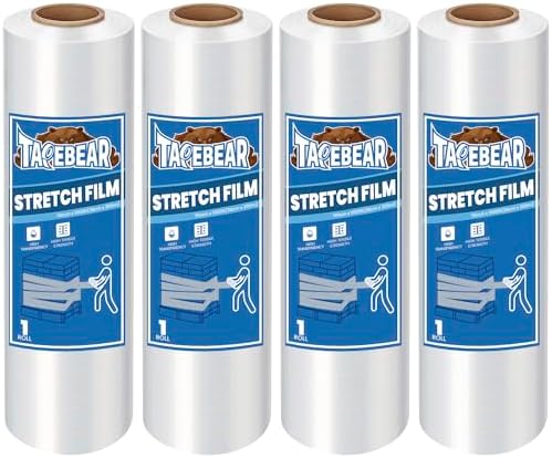 TAPEBEAR 4Rolls Stretch Wrap Heavy Duty 15" x 1000 Ft, 80 Gauge Shrink Wrap by TAPEBEAR