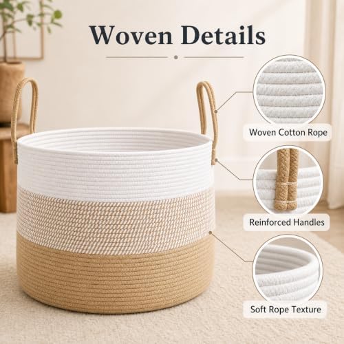 JMvicyroam 65L Extra Large Machine Washable Cotton Rope Blanket Basket - Image 3