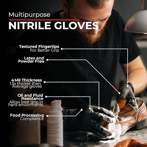 London Labs Black Nitrile Gloves Disposable Latex Free & Powder Free, 4 Mil - Image 5