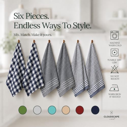 Cloud Scape Linen Premium Kitchen Towels Set of 6, Quick Dry - Image 3