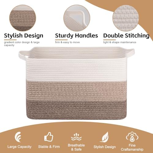 OIAHOMY Large Blanket Basket, 65L Cotton Rope Woven Laundry Basket, Toy Bin - Image 6