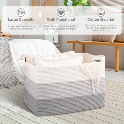 OIAHOMY Extra Large Blanket Basket, 95L Cotton Rope Woven Laundry Basket - Image 5
