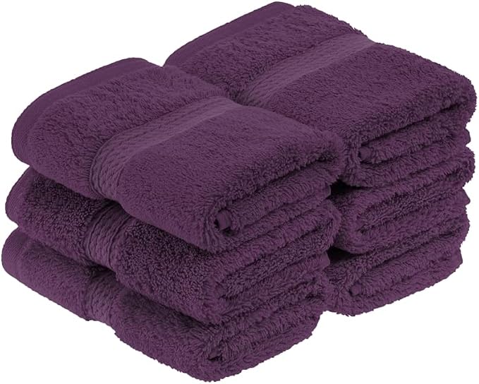Superior Egyptian Cotton Plush & Absorbent, Face Towel Set of 6, Plum | Quick by SUPERIOR