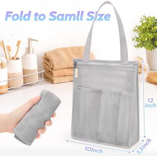 famichan Portable Mesh Shower Caddy Bag, Bathroom Shower Organizer Tote - Image 7