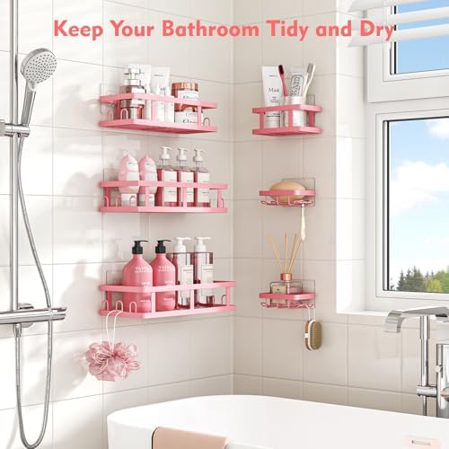Youvip Pink Shower Caddy 6 Pack, Adhesive Shower Shelves - Image 7