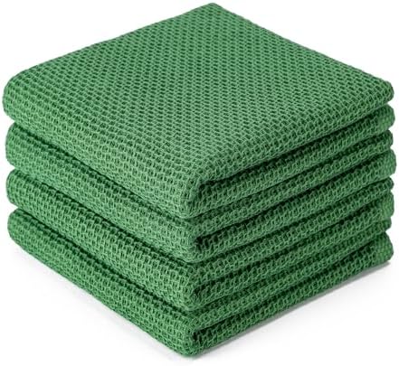 BOOMIBOO 4-Pack Dish Towels, 100% Cotton Waffle Weave, 13x28 in, Grass Green by BOOMIBOO
