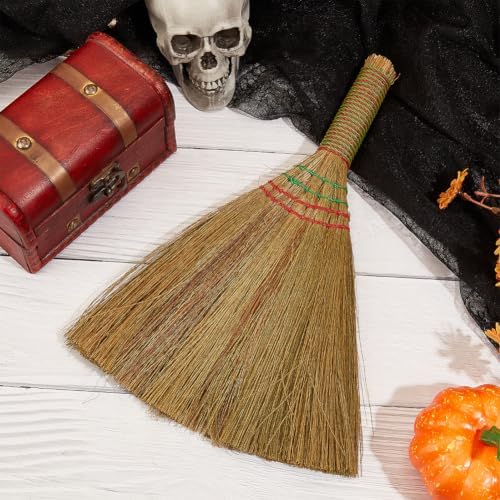 GORGECRAFT 12 Inch Hand Whisk Broom Soft Grass Natural Handle Bamboo Dark Khaki - Image 4