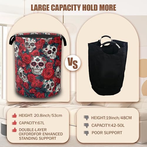 Skull Red Rose Laundry Hamper, Flowers Skeleton Laundry Baskets, Waterproof - Image 4