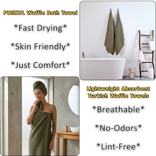 PÜSKÜL Natural 100% Turkish Cotton Waffle Bath Towels Set of 2, Extra-Large - Image 6